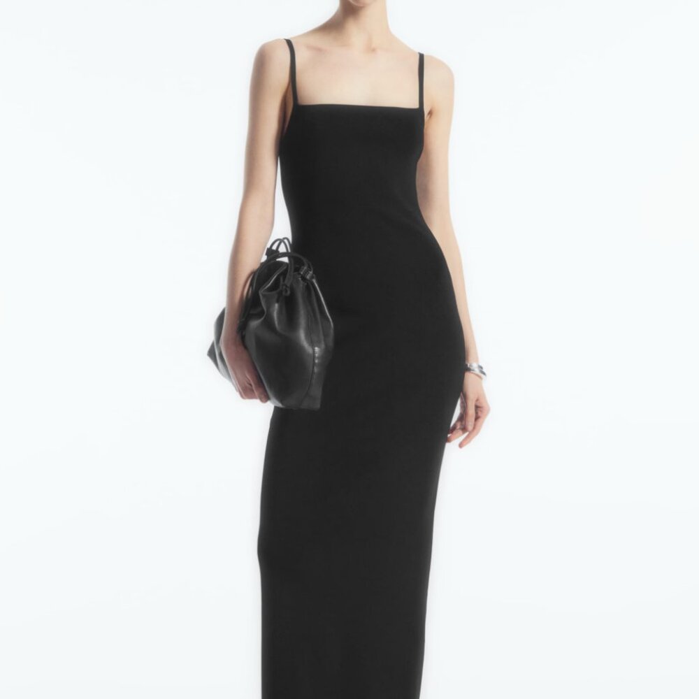 COS SQUARE-NECK KNITTED SLIP DRESS - BLACK (Size M)